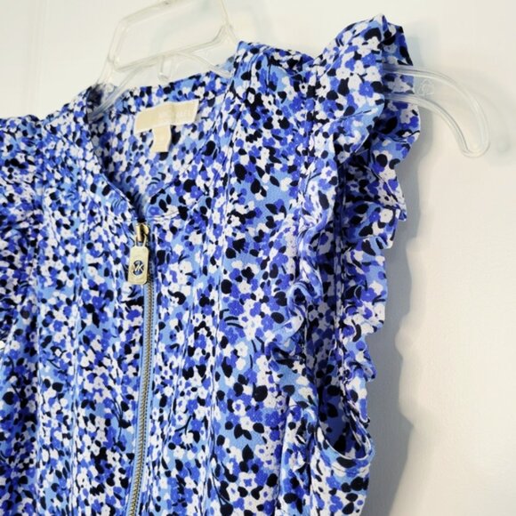 Michael Kors Blouse Blue Patterned Ruffle M - Picture 2 of 8